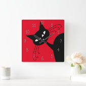 Quirky Funny Black Cat Feline Vierkante Klok (Huis)