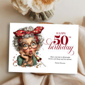 Quirky Funny Lady 50th Birthday Humor Cartoon Card Kaart