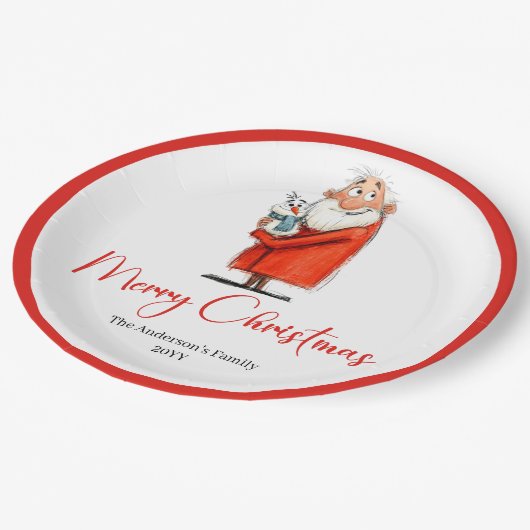 Quirky Funny Santa Claus Holiday Paper Plates Papieren Bordje (Gekanteld)