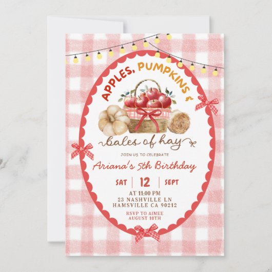 Quirky Gingham Appels Pompoenen en balen van hooi Kaart (Voorkant)