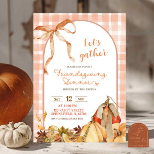 Quirky Gingham Plaid Friendsgiving Boog Pompoen Kaart