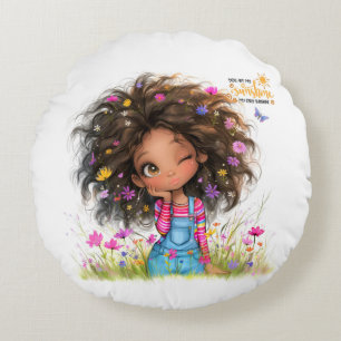 Quirky Girl Sunshine Ronde Kussen
