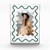 Quirky Green Wavy Line Afstuderen Keepsake Fotoblokken (Voorkant)
