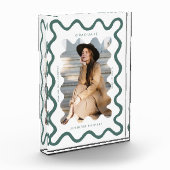 Quirky Green Wavy Line Afstuderen Keepsake Fotoblokken (Links)
