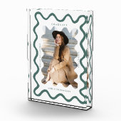 Quirky Green Wavy Line Afstuderen Keepsake Fotoblokken (Rechts)