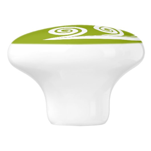 Quirky Green & White Unfurling Fern Frond Keramische Knop (Zijkant)