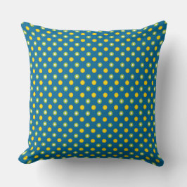 Quirky Green Yellow Polka Dots op donkerblauw Kussen