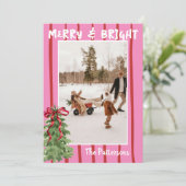 Quirky Hand Drawn Bold Retro Pink Photo Christmas Feestdagenkaart (Staand voorkant)