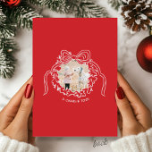 Quirky Hand Drawn Bow Pink and Red Photo Christmas Feestdagenkaart