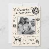 Quirky Hand-Drawn Doodles New Year Photo Black Feestdagenkaart (Voorkant)