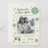 Quirky Hand-Drawn Doodles New Year Photo Green Feestdagenkaart (Voorkant)