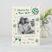 Quirky Hand-Drawn Doodles New Year Photo Green Feestdagenkaart (Staand voorkant)