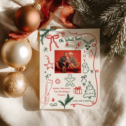 Quirky Hand-Drawn Holiday Photo Christmas Kaart