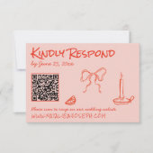 Quirky Hand Drawn Pink Red Unique QR Code Wedding RSVP Kaartje (Voorkant)