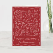 Quirky Hand Drawn Red Pink Folded Photo Christmas  Feestdagen Kaart (Voorkant)