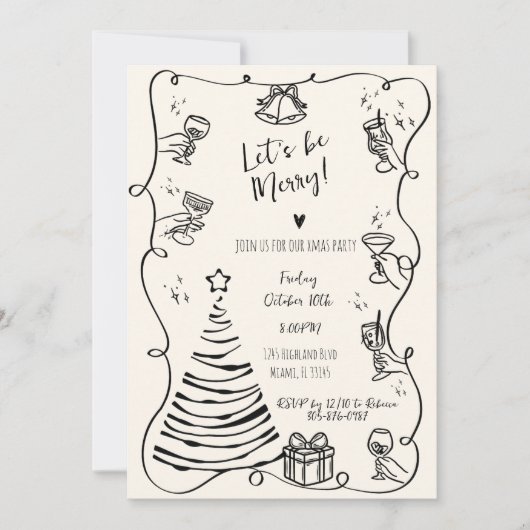 Quirky Hand Drawn Squiggle Kerstfeest Kaart (Voorkant)