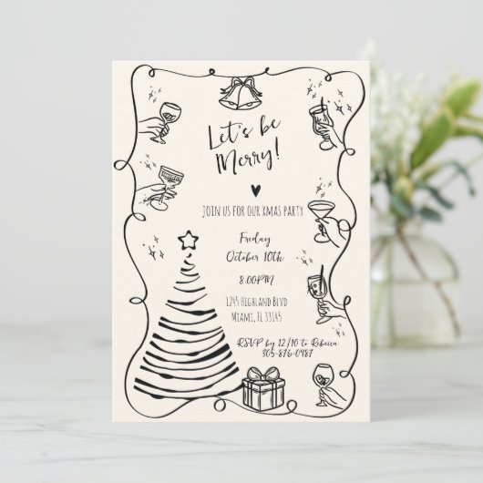 Quirky Hand Drawn Squiggle Kerstfeest Kaart (Staand voorkant)