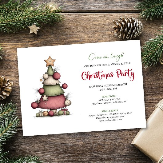 Quirky hand drawn tree festive holiday invitation kaart