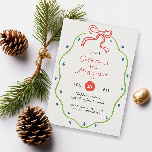 Quirky Handdrawn Doodles Festive Cocktail Party Kaart