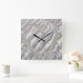 Quirky heart drawing in the sand square vierkante klok (Huis)
