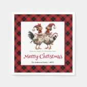 Quirky holiday chickens napkin set name personaliz servet (Voorkant)