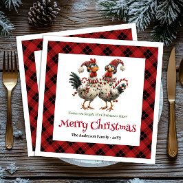 Quirky holiday chickens napkin set name personaliz servet
