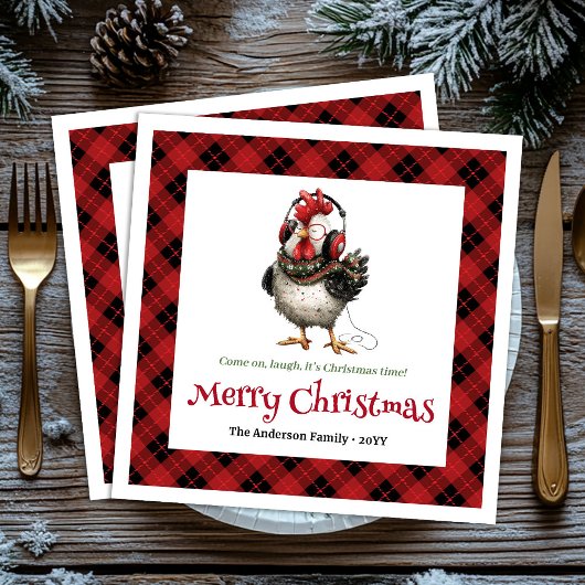 Quirky holiday chickens personalized name napkins servet