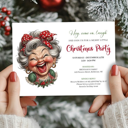 Quirky Holiday Grandma Fun Christmas Party Invite Kaart