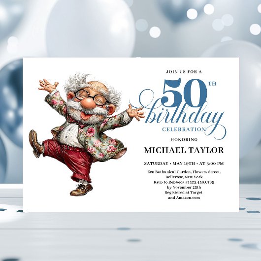 Quirky Humor Man 50 Birthday Celebration Invite Kaart