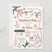 Quirky Illustrated Red Green Friendsmas Christmas Kaart (Voorkant)