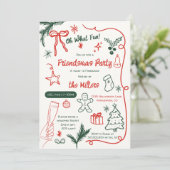 Quirky Illustrated Red Green Friendsmas Christmas Kaart (Staand voorkant)