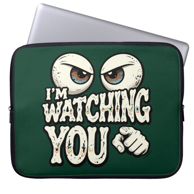 Quirky "I'M WATCHING YOU" Retro Eyes Laptop Sleeve (Voorkant)
