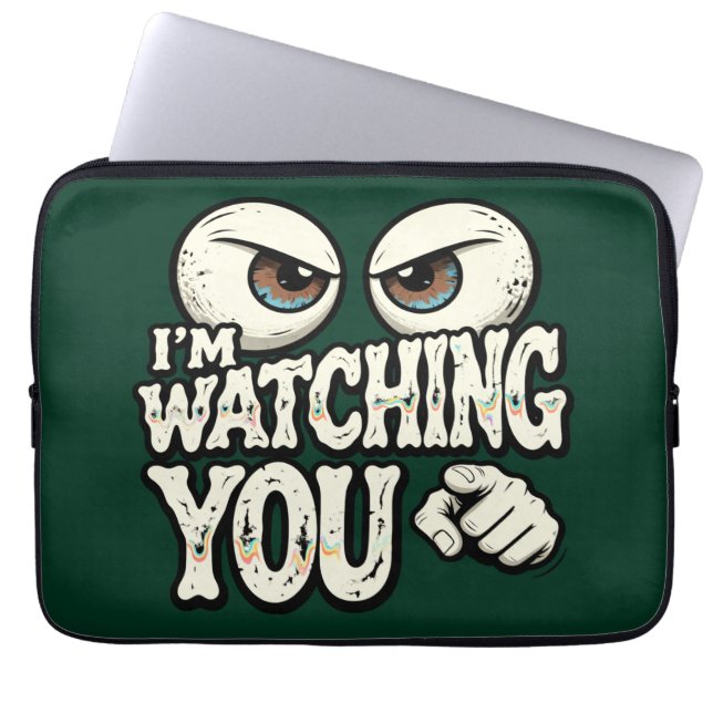 Quirky "I'M WATCHING YOU" Retro Eyes Laptop Sleeve (Voorkant)