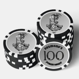 Quirky Jester en marionet koning Zwart 100 Poker Chips