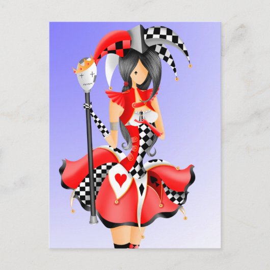 Quirky Jester en Puppet King Red Briefkaart (Voorkant)