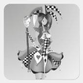 Quirky Jester en Puppet King Vierkante Sticker (Voorkant)