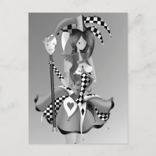 Quirky Jester & Puppet King Monochrome  Ansichtkaa Briefkaart