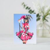 Quirky Jester & Puppet King Pink Briefkaart (Staand voorkant)
