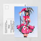 Quirky Jester & Puppet King Pink Briefkaart (Voorkant / Achterkant)