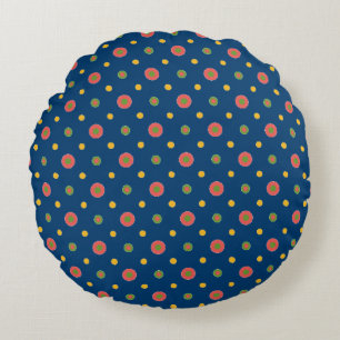 Quirky Jumbo Polka Dots on Navy Blue Round Pillow Rond Kussen