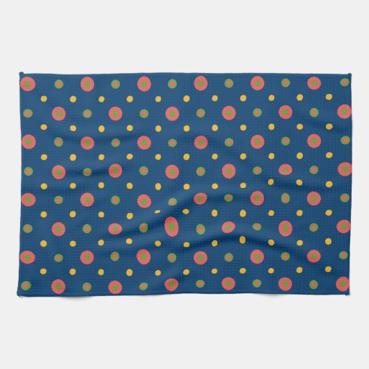 Quirky Jumbo Polka Dots op Navy Blue Kitchen Towel Theedoek (Horizontaal)