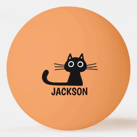 Quirky Kat op maat | Cool Black Cat Custom Pingpongbal (Achterkant)