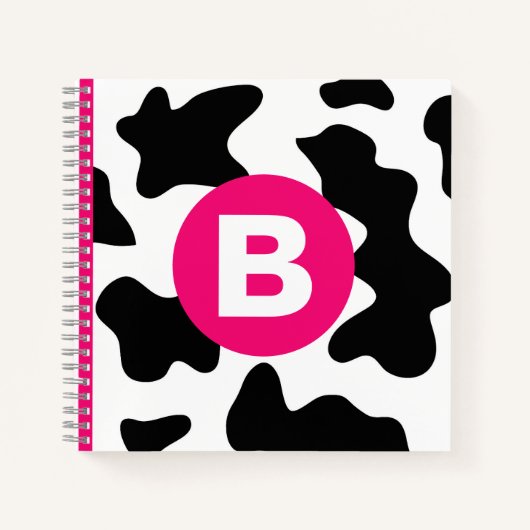 Quirky Koe Patroon roze Monogram Notitieboek (Voorkant)