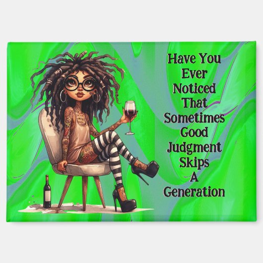 Quirky Lady Tattoo & Wine Judgement Magnet (Voorkant)