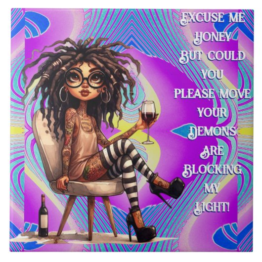 Quirky Lady Tattoos & Wijnverlichting Tegeltje (Voorkant)