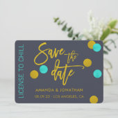 Quirky License om bruiloft te koelen Save the Date (Staand voorkant)