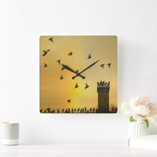 Quirky Little Birds Vierkante Klok (Huis)