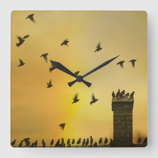 Quirky Little Birds Vierkante Klok (Voorkant)