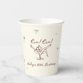 Quirky Maroon Hand Getekende Cin Cin Martini Papieren Bekers