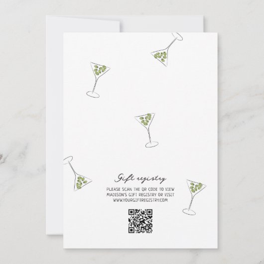 Quirky Martini Bow Hand getrokken Vrijgezellenfees Kaart (Achterkant)